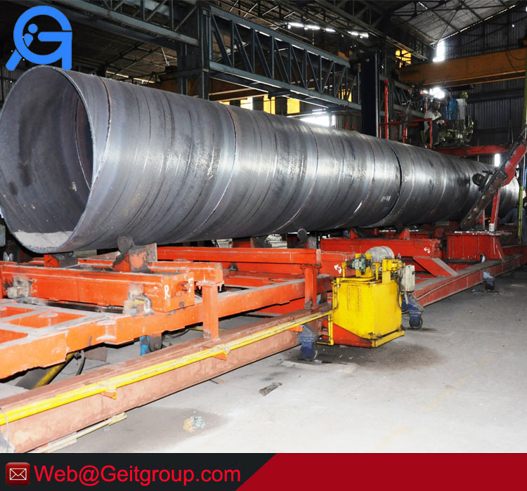 Spiral welded pipe production line